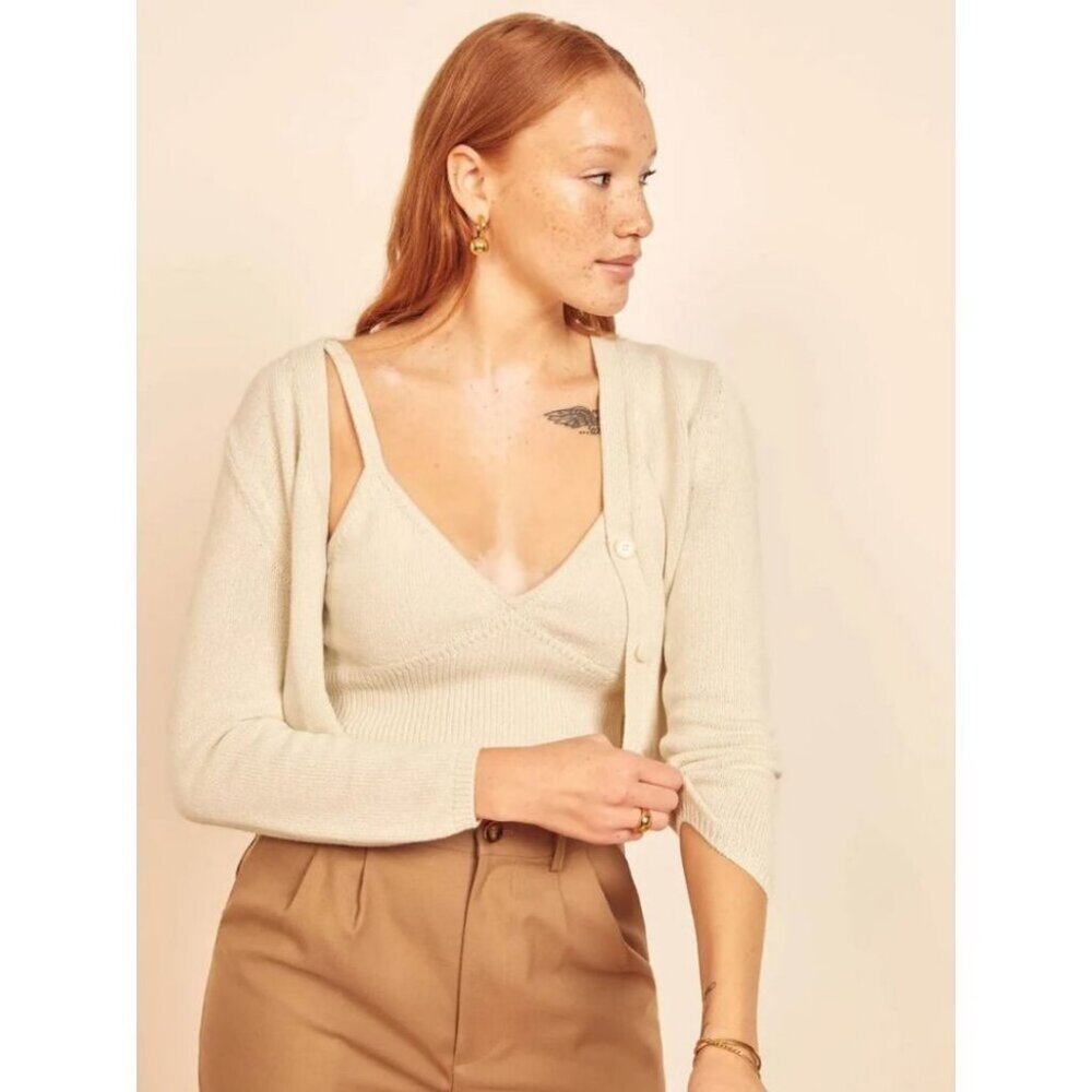 Reformation Tille Cardigan Sweater Cream Size Small - Picture 2 of 8